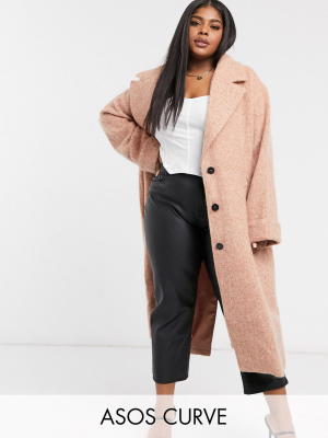 Asos Design Curve Batwing Textured Slouchy Oversized Coat In Pink