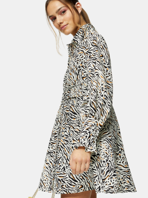 Petite Natural Print Ruched Jersey Shirt Dress