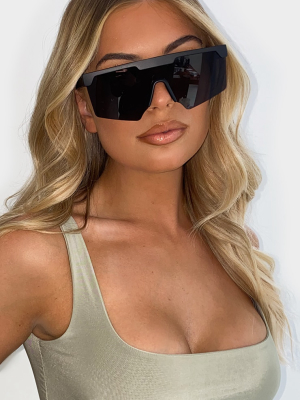 Black Lens Flat Top Oversized Sunglasses