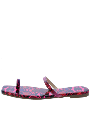 Lydia210 Pink Open Toe Ring Slide On Flat Sandal