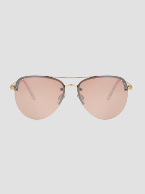 Women's Rhinestone Aviator Sunglasses - A New Day™ Pink