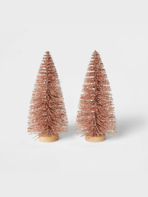 2pk Glitter Bottle Brush Christmas Tree Set Decorative Figurine Blush - Wondershop™