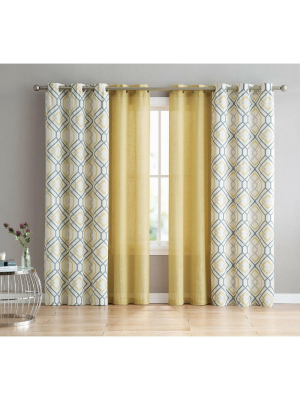 Goodgram 4 Pack Goodgram Home Geometric & Solid Grommet Top Window Curtains