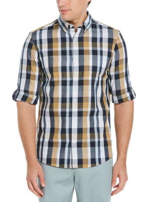 Untucked Roll Sleeve Slim Fit Check Shirt