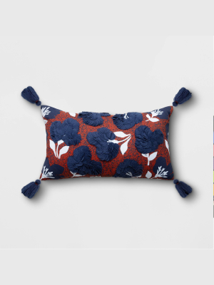 Oversized Applique Floral Lumbar Throw Pillow Blue - Opalhouse™