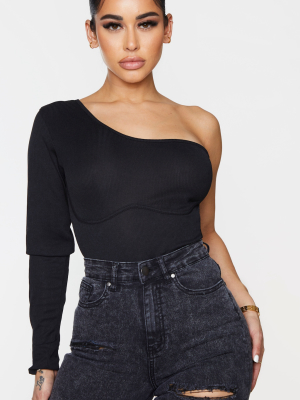 Shape Black Rib One Sleeve Underbust Detail...