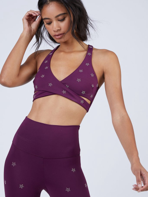 Knox Side Cut Outs Sports Bra Top - Burgundy Red Star Print