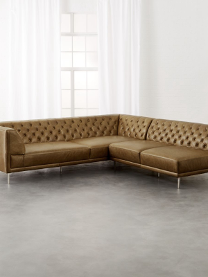 Savile Saddle Leather Tufted Sectional Sofa