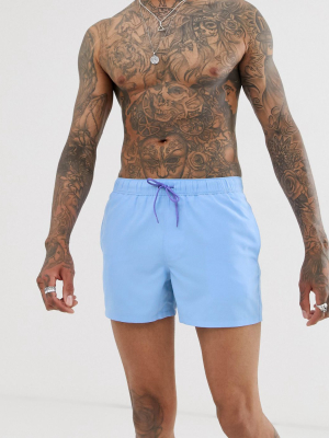 Asos Design Swim Shorts In Pastel Blue Short Length