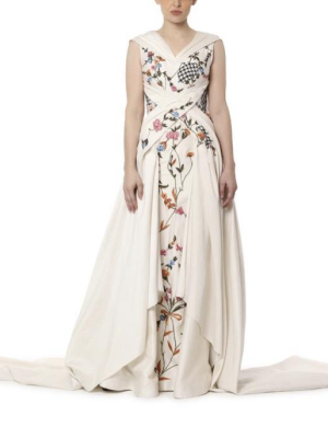 Pleated Embroidered Gown