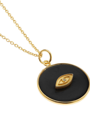 All Seeing Round Eye Necklace With Black Onyx