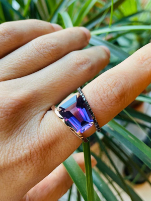 Amethyst & Black Diamond Pera Ring