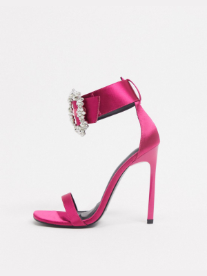 Asos Design Not Cuff Heeled Sandals With Rhinestone Buckle In Pink