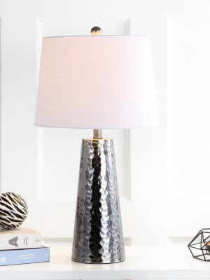 26" Metal Wells Hammered Table Lamp (includes Led Light Bulb) Black - Jonathan Y