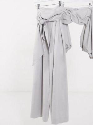 Asos Edition Super Wide Leg Pants With Tie Front In Gray Two-piece