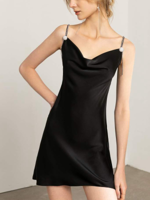 Devana Black Silky Cowl-neck Dress