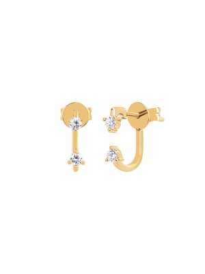 Double Prong Set Diamond Earrings - Yellow Gold