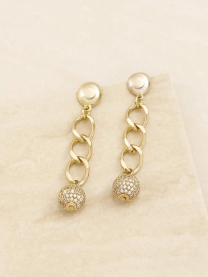 Chain Dangle Crystal Ball 18k Gold Plated Earrings