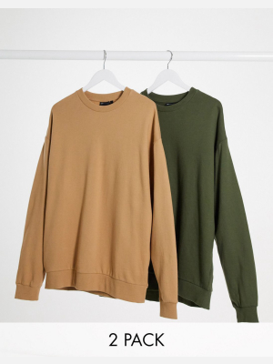 Asos Design Oversized Sweatshirt 2 Pack Green/brown