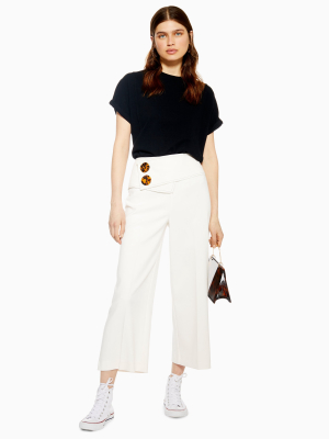 Button Crop Wide Leg Pants