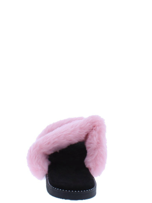 Cloud121 Pink Faux Fur Open Toe Dual Strap Slide Sandal