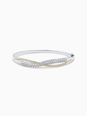 14k White And Yellow Gold Diamond Crossover Bangle, 2.00 Tcw