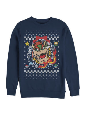 Men's Nintendo Christmas Bowser Wreath Sweatshirt