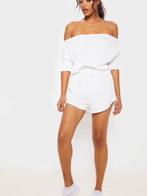 Cream Off The Shoulder Tie Waist Romper