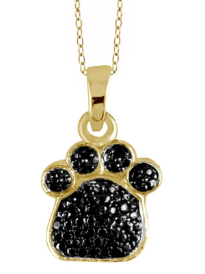 Women's Sterling Silver Accent Round-cut Black Diamond Pave Set Paw Print Pendant (18")