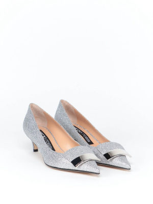 Sergio Rossi Argento Logo Plaque Glittered Pumps