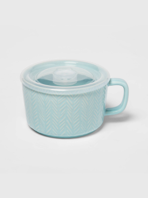 17.6oz Stoneware Cable Knit Soup Mug Teal - Threshold™