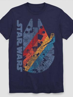 Men's Star Wars Millennium Falcon Rainbow Short Sleeve Graphic T-shirt - Navy