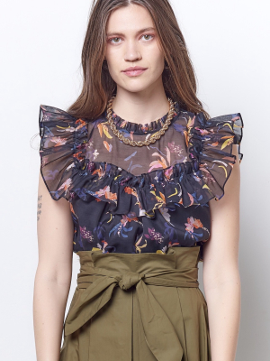 Cassandra Ruffle Yoked Top - Cut Flower