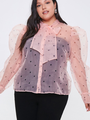 Plus Size Chiffon Polka Dot Shirt