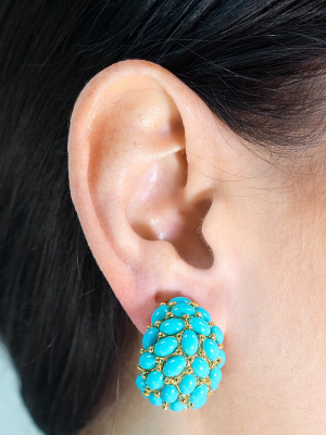 Turquoise Cabochon Hoop Clip Earrings