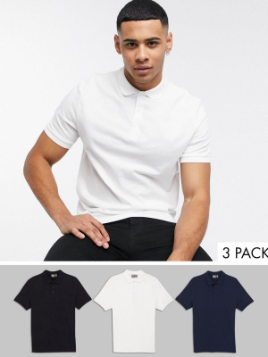 Asos Design Organic Jersey Polo 3 Pack Multipack