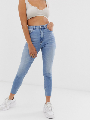 Bershka Super High Waist Skinny Jean In Mid Blue