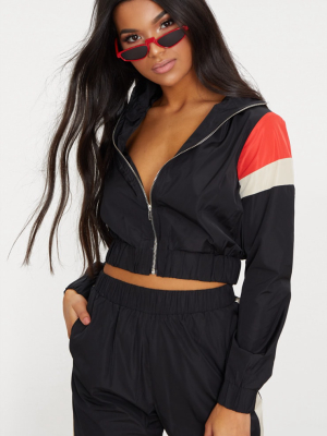 Black Stripe Shell Suit Tracksuit Top