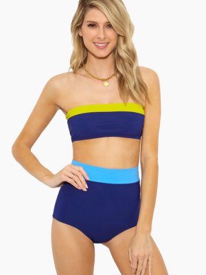 Lori Color Block Bandeau Bikini Top - Key Lime Green/navy Blue