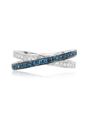 Effy Bella Bleu 14k White Gold Blue And White Diamond Ring, 0.57 Tcw