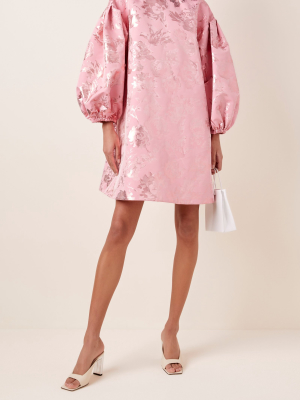 Francis Floral Metallic Jacquard Puff-sleeve Mini Dress