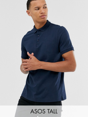 Asos Design Tall Organic Jersey Polo T In Navy