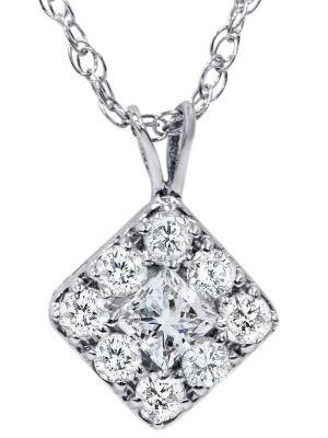 Pompeii3 1/3ct Princess Cut Diamond Vintage Halo Pendant 10k White Gold