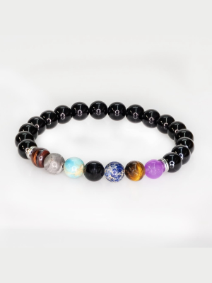 Jean Claude Black Onyx Stone With 7 Chakra Multicolor Agate Bead Bracelet