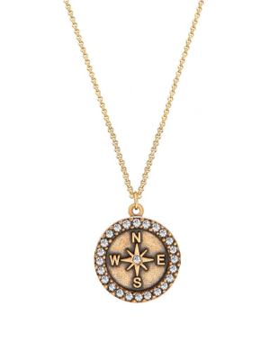 Crystal Pave Compass Necklace