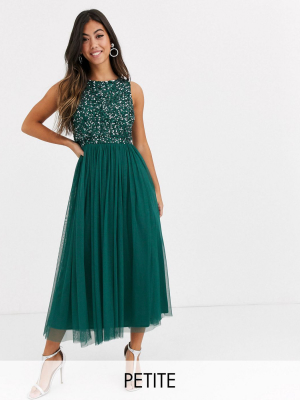 Maya Petite Bridesmaid Delicate Sequin 2 In 1 Midaxi Dress In Green