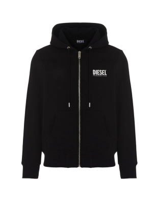 Diesel Logo Print Zip-up Hoodie