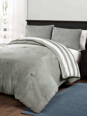 Plush Stripe Comforter Set Gray - Lush Décor