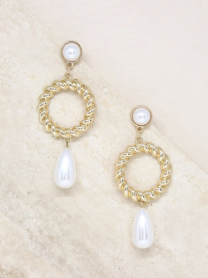Twisted Drop Pearl 18k Gold Plated Earrings