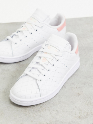 Adidas Originals Quilted Stan Smith Sneakers In White And Pink